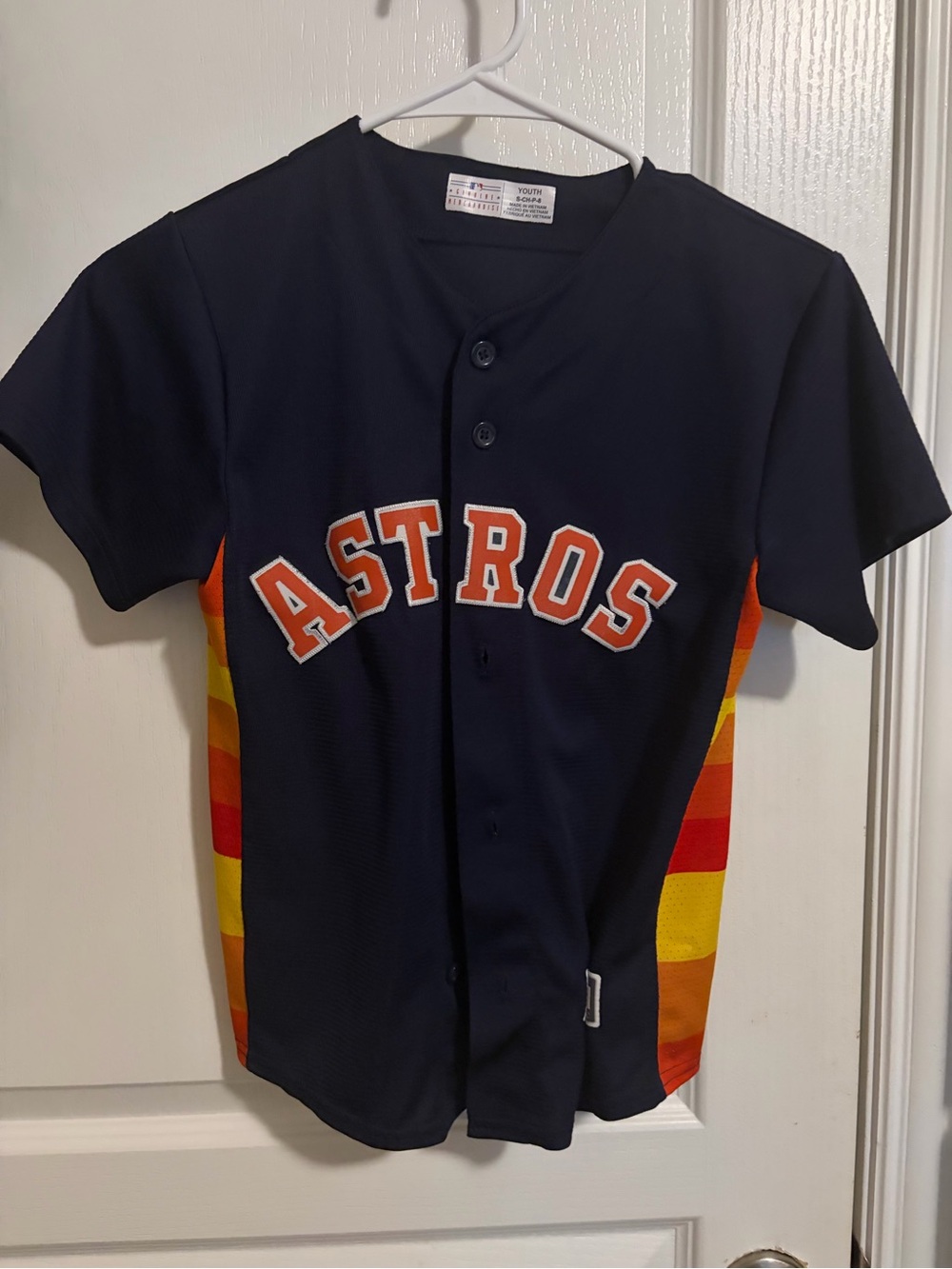 Kids Navy Astros Baseball Jersey with Orange & Yellow Panels